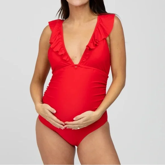 NWT Pinkblush Red Ruffle One Piece Swimsuit - Picture 4 of 5
